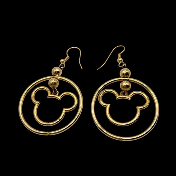 Statement Gold Tone Mickey Mouse Dangle Pierced Earrings Disney - Picture 4 of 9